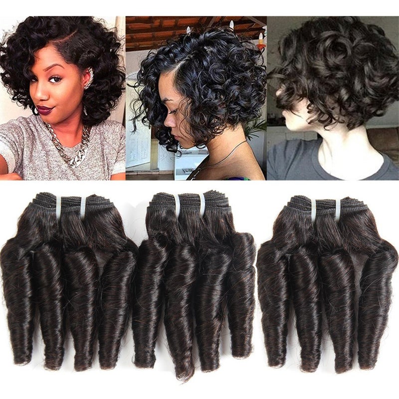 Molefi Brazilian Funmi Hair 3 Bundles burmese curly bundles human hair Short Curly Weave 9A Unprocessed Brazilian Human Hair Extensions 100g/pc Full Head Natural Color (12" 12" 12") - Image 1